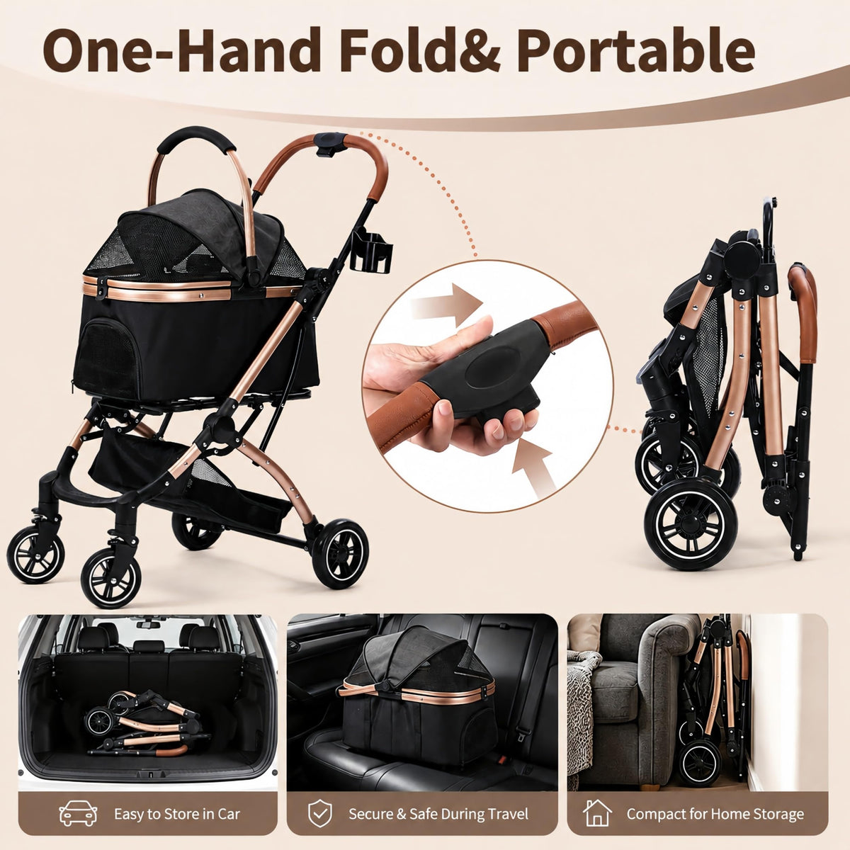 Black 3-in-1 Pet Stroller with Removable Carrier X286