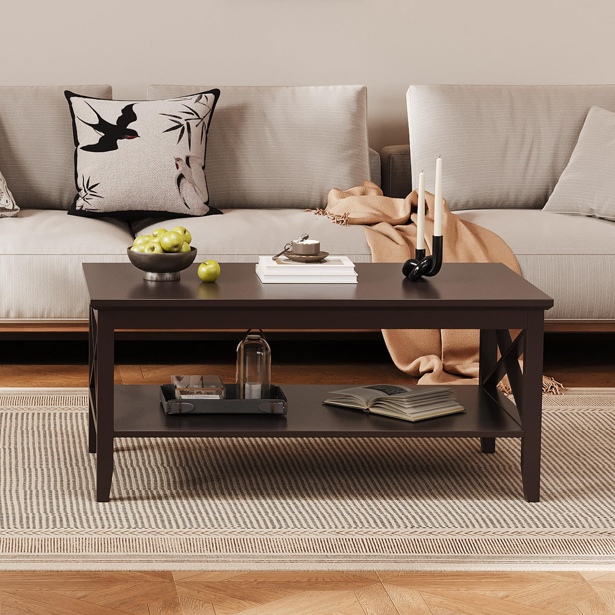 Espresso Wood Coffee Table with Storage 40 inches H3093