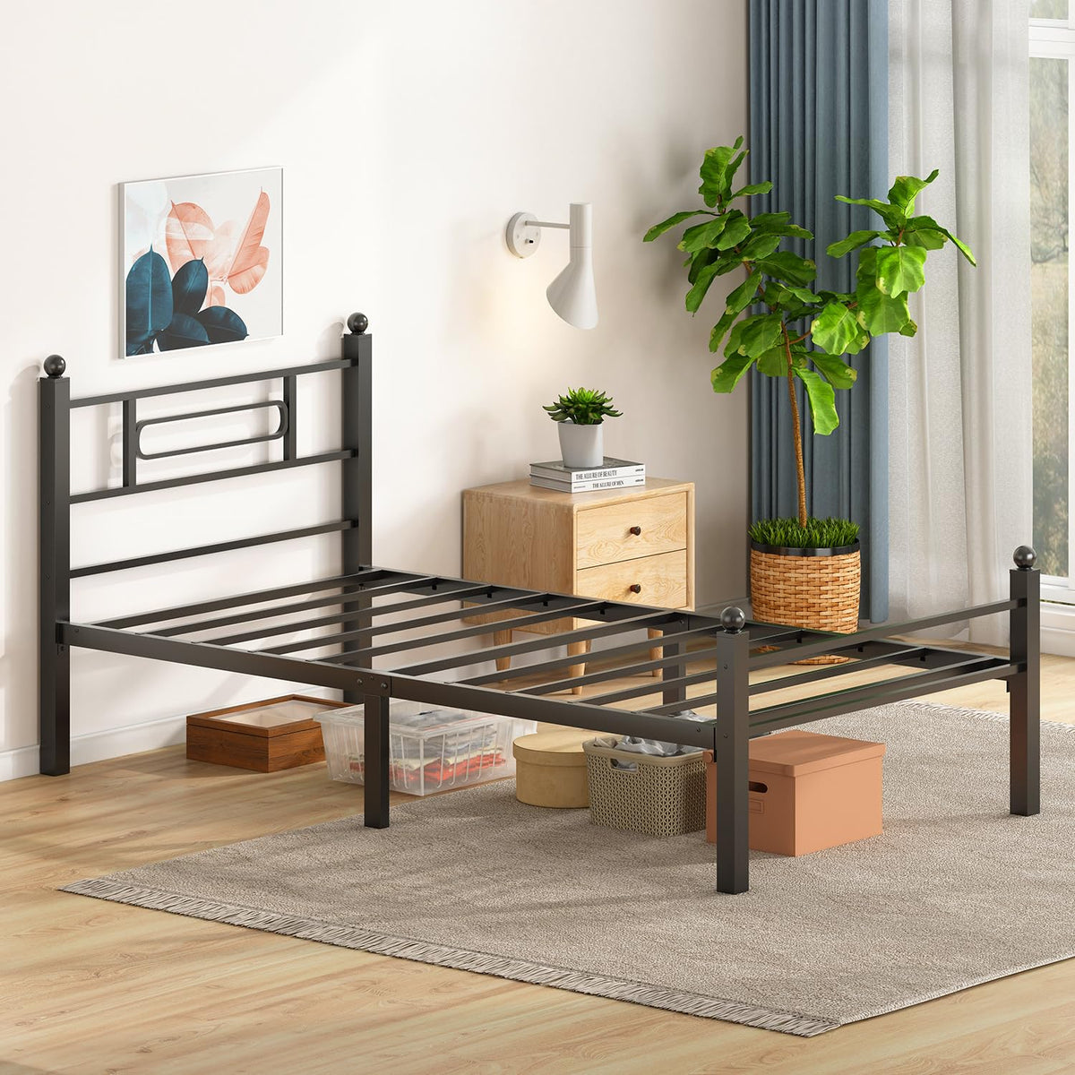 Black Metal Twin Size Bed Frames with Headboard G646612