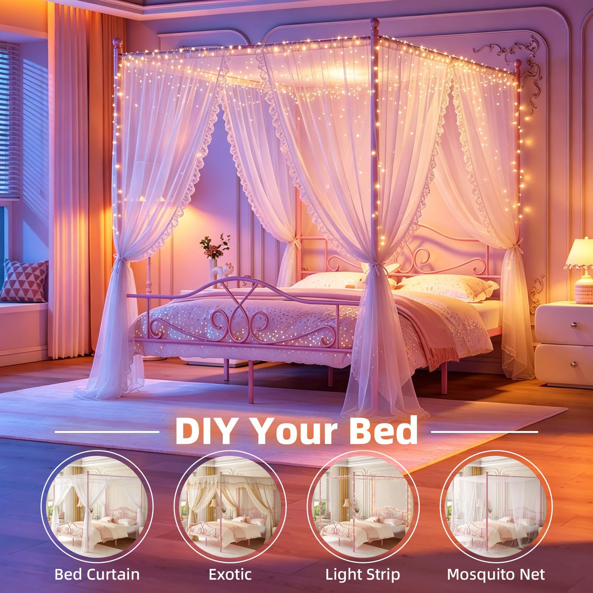 Full Size Canopy Bed Frame with 4 Posters K996