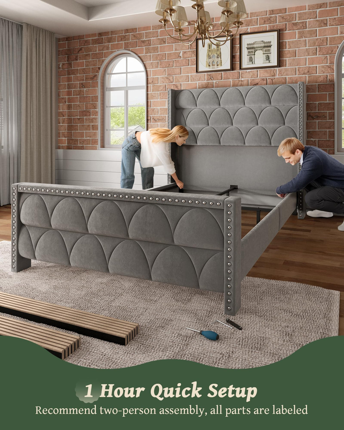 Queen Size Velvet Upholstered Platform Bed Frame C207475