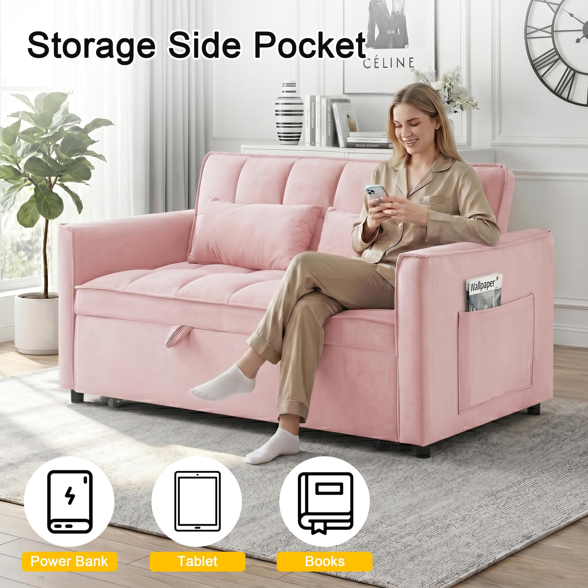 Pink Velvet 3-in-1 Sofa Bed L589775
