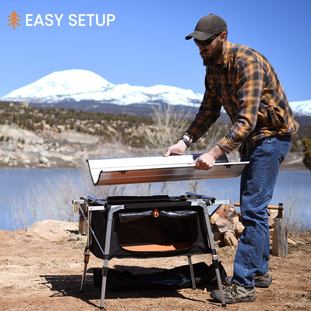 Adjustable Height Folding Camping Table with Storage N6183