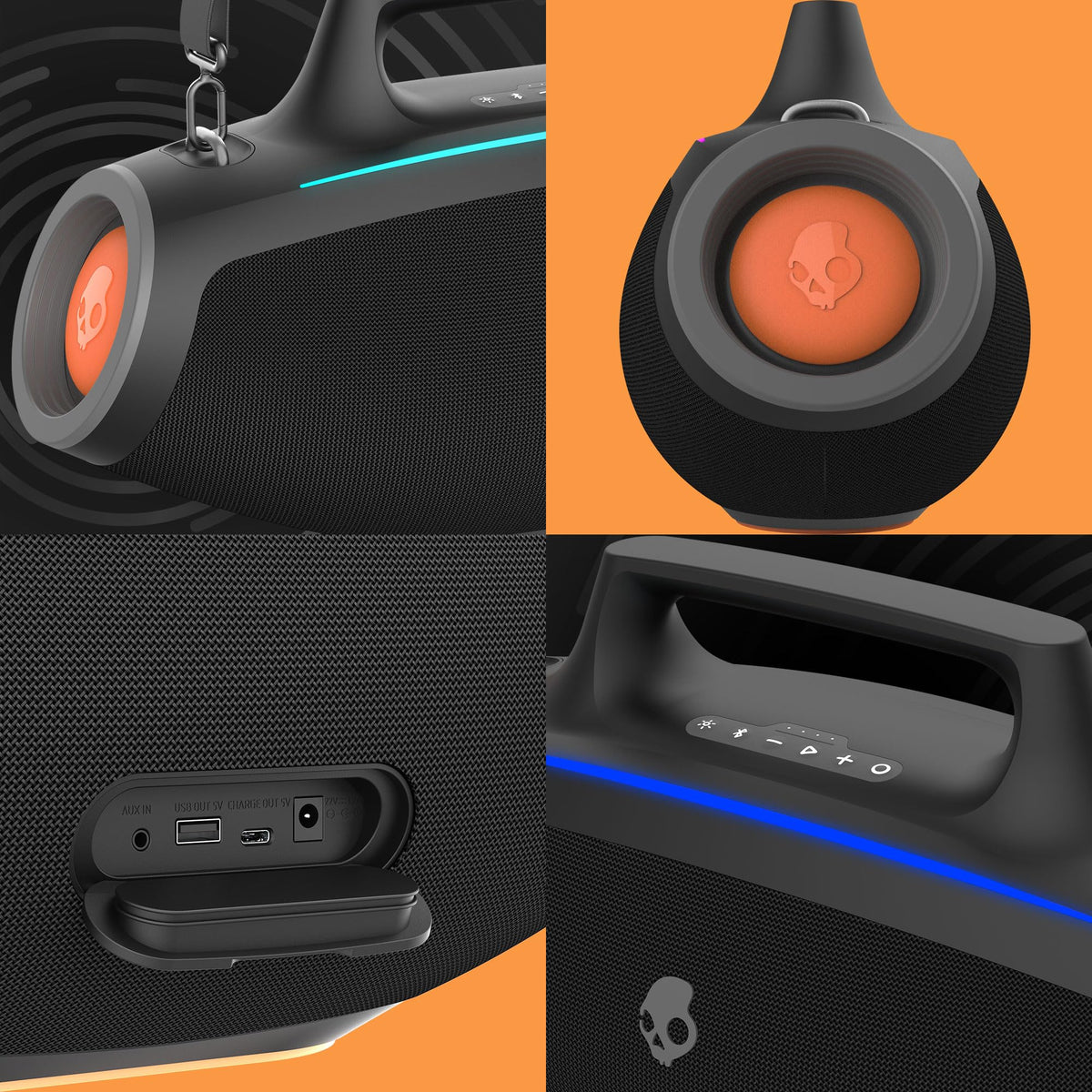 Water-Resistant Wireless Portable Bluetooth Boombox Speaker with LED Lightshow F3705