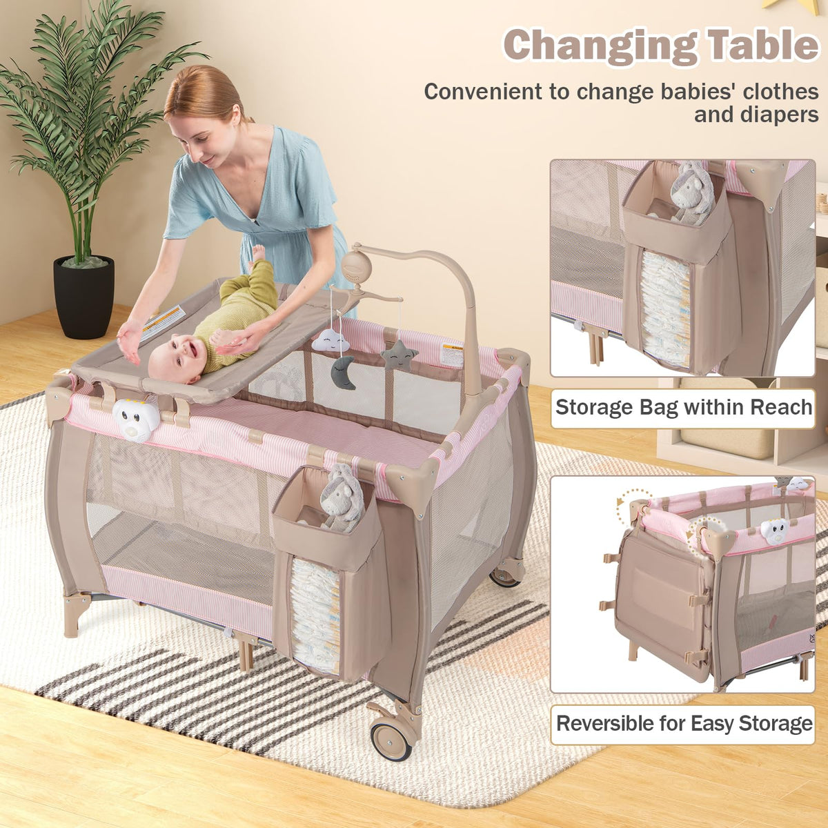 3 in 1 Portable Baby Playard with Bassinet and Changing Table U6319