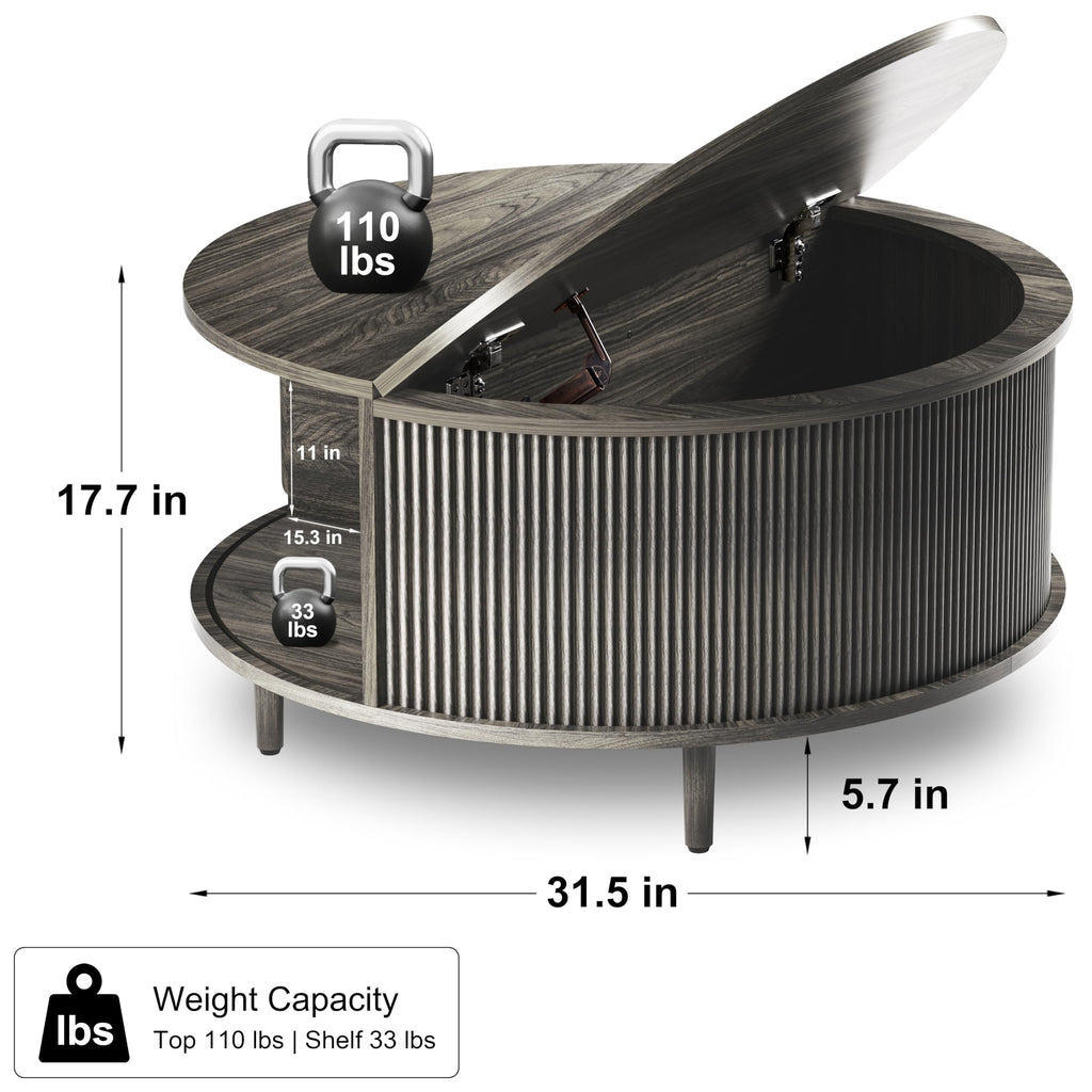 Round Coffee Table, 31.5" Lift-Top with Storage, Grey Q463410