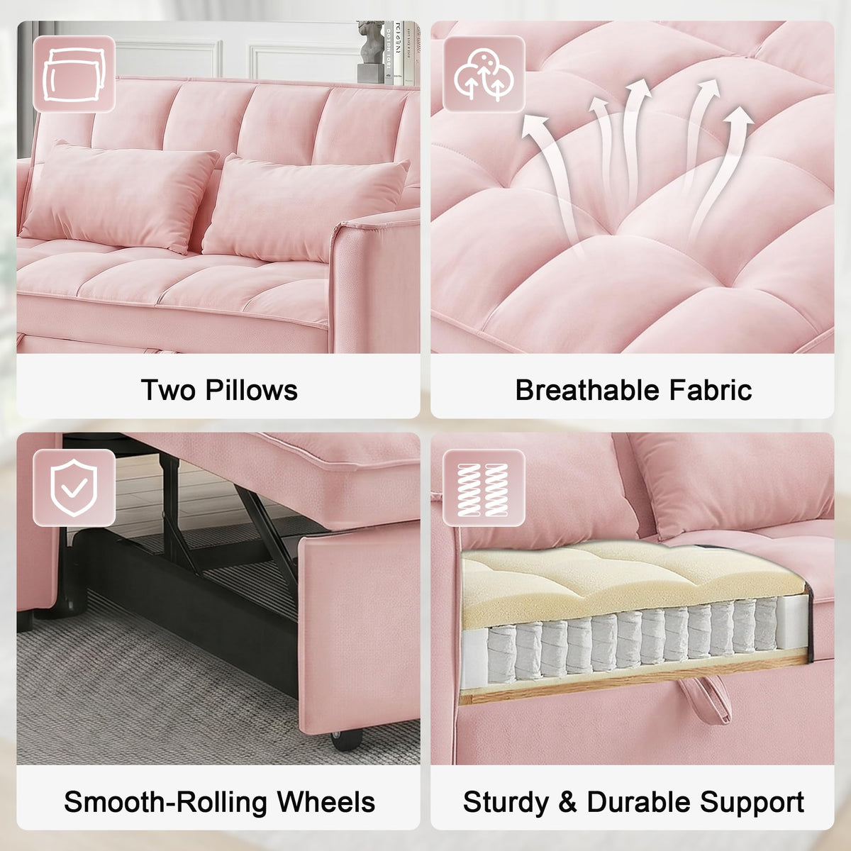 Pink Velvet 3-in-1 Sofa Bed L589775