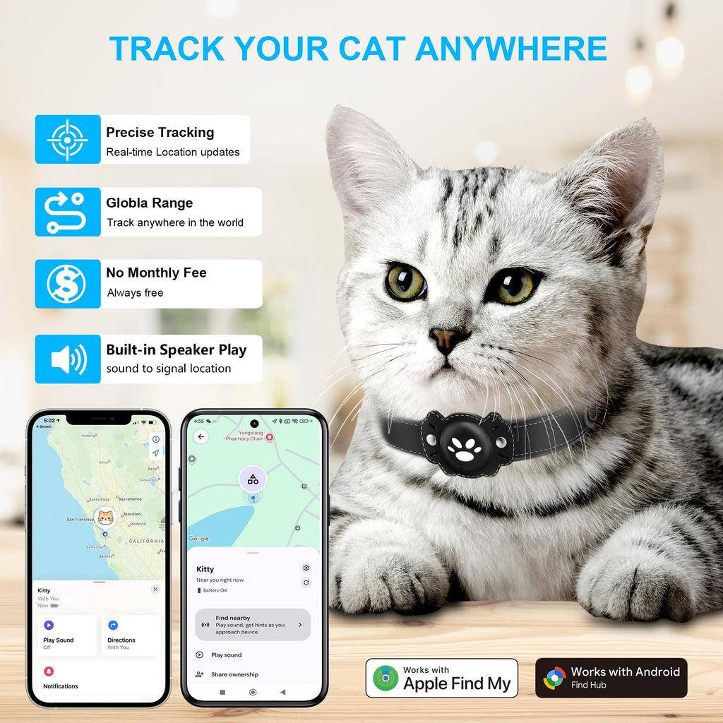 GPS Cat Collar Tracker, Waterproof, Black C7715