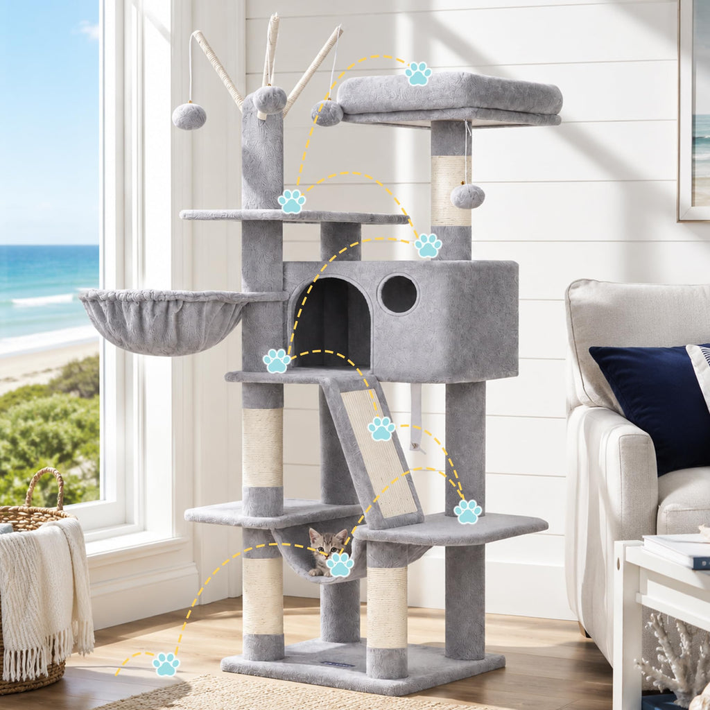 Cat Tree Tower with Padded Platform Bed, Hammock P8944