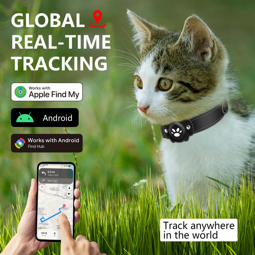 GPS Cat Collar Tracker, Waterproof, Black C7715