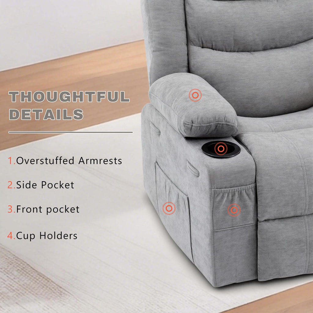 Grey Chenille Swivel Rocker Recliner Chair G80100