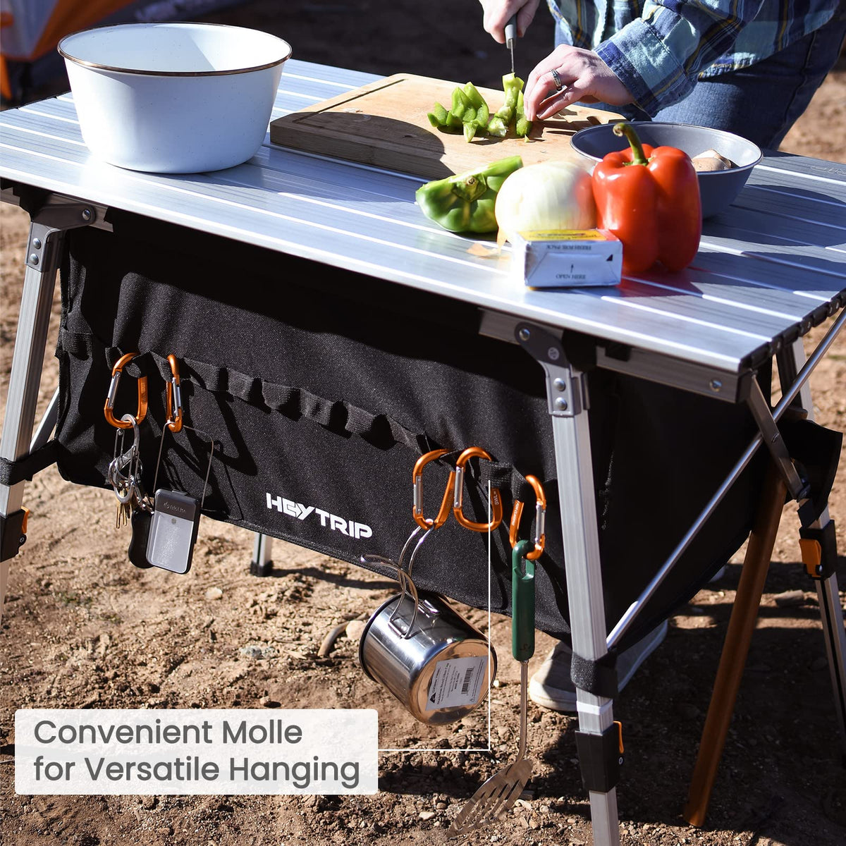 Adjustable Height Folding Camping Table with Storage N6183