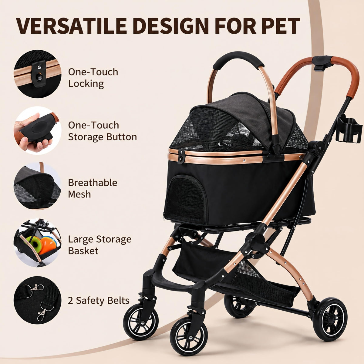 Black 3-in-1 Pet Stroller with Removable Carrier X286
