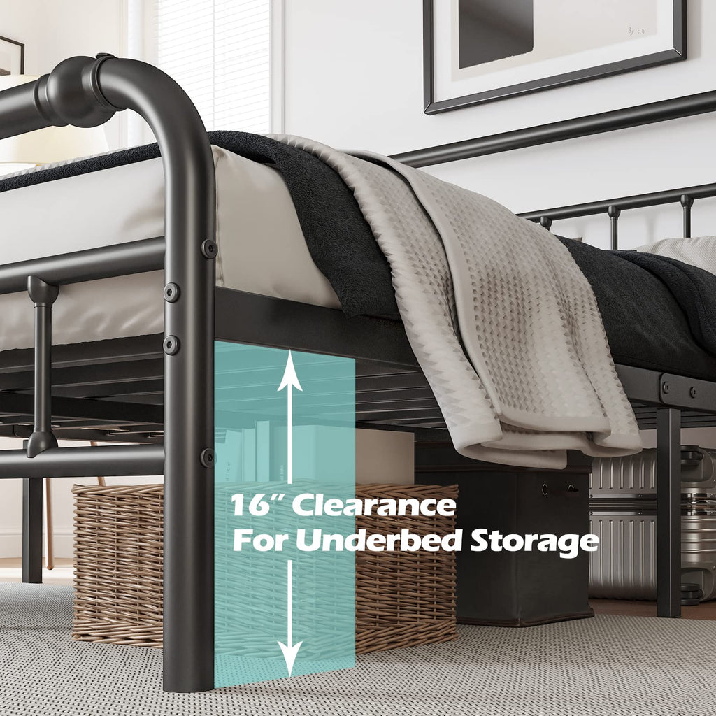 Full Size Metal Bed Frame with Iron Headboard R9641