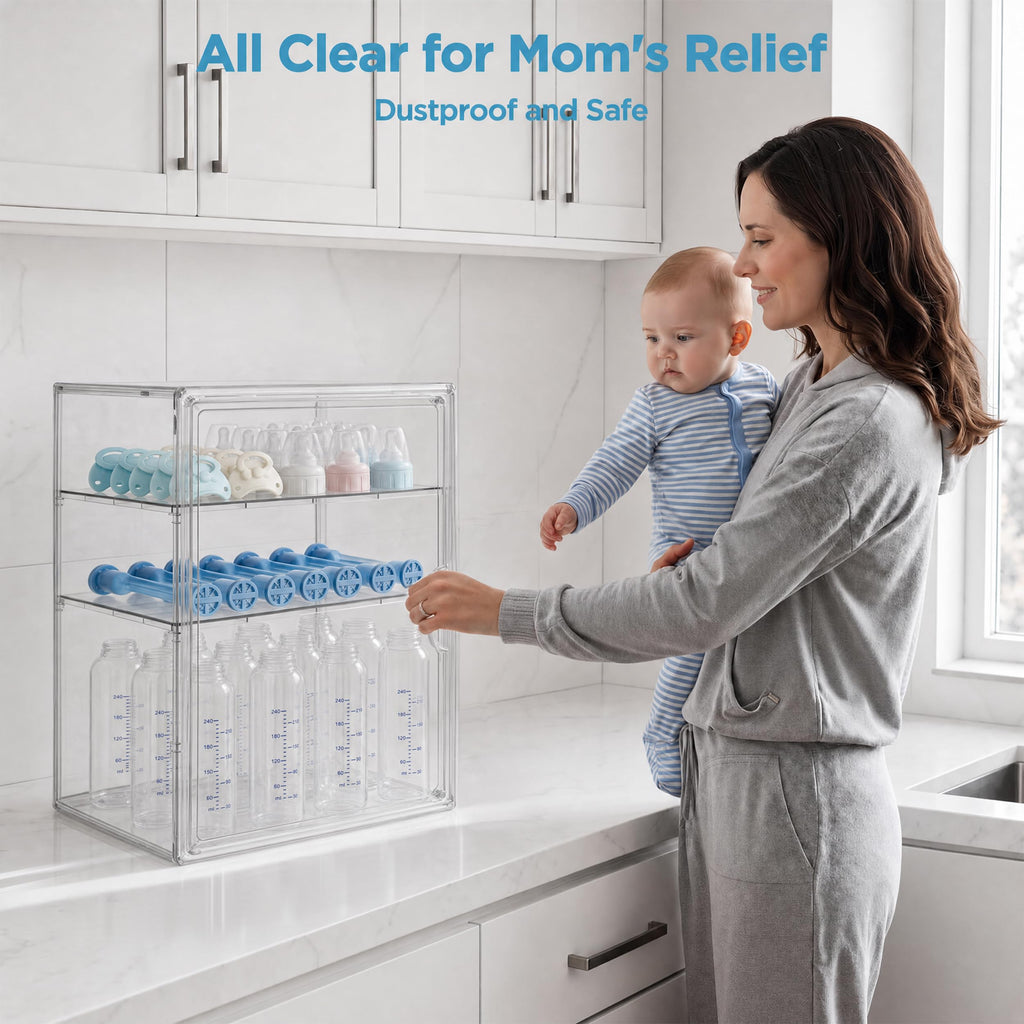 3 Tiers Adjustable Clear Acrylic Baby Bottle Storage Organizer K58201