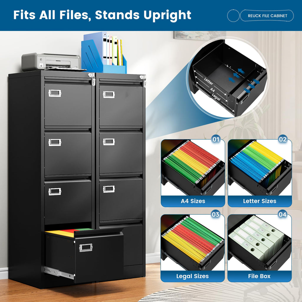 Black 4 Drawer Metal File Cabinet with Lock E401642