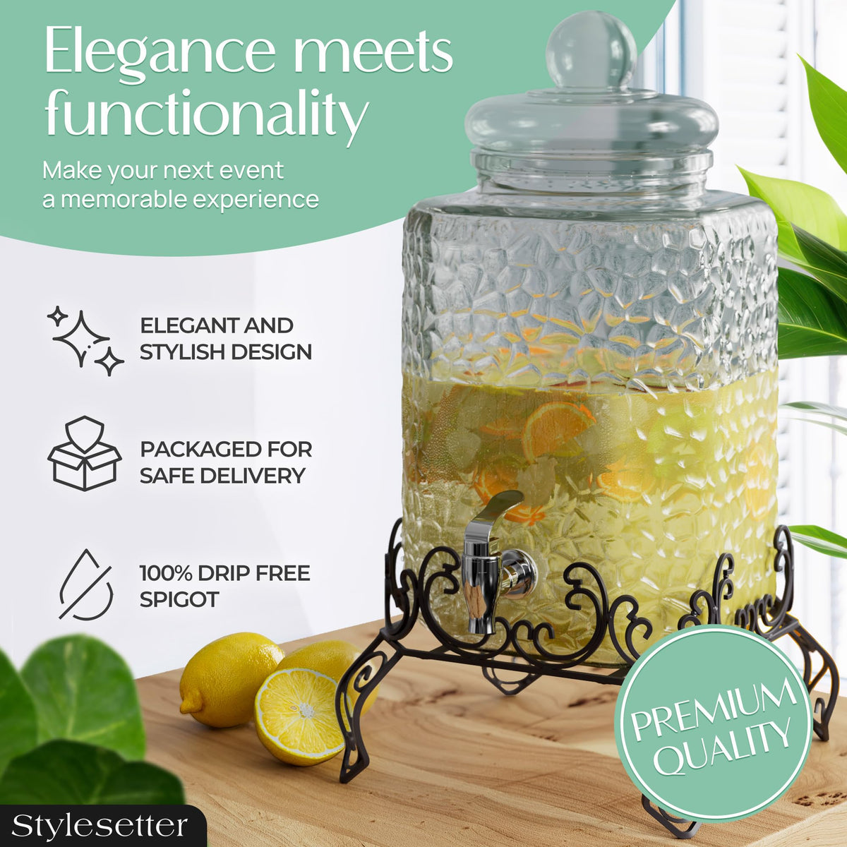 Glass Beverage Dispenser with Stand 2.5 Gal S218