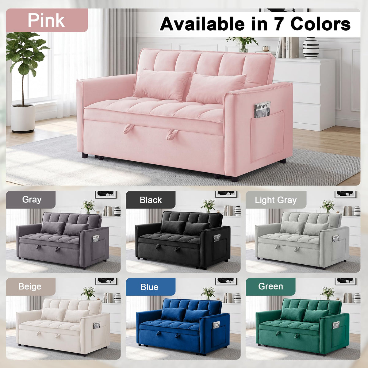 Pink Velvet 3-in-1 Sofa Bed L589775