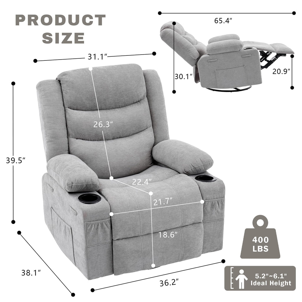 Grey Chenille Swivel Rocker Recliner Chair G80100