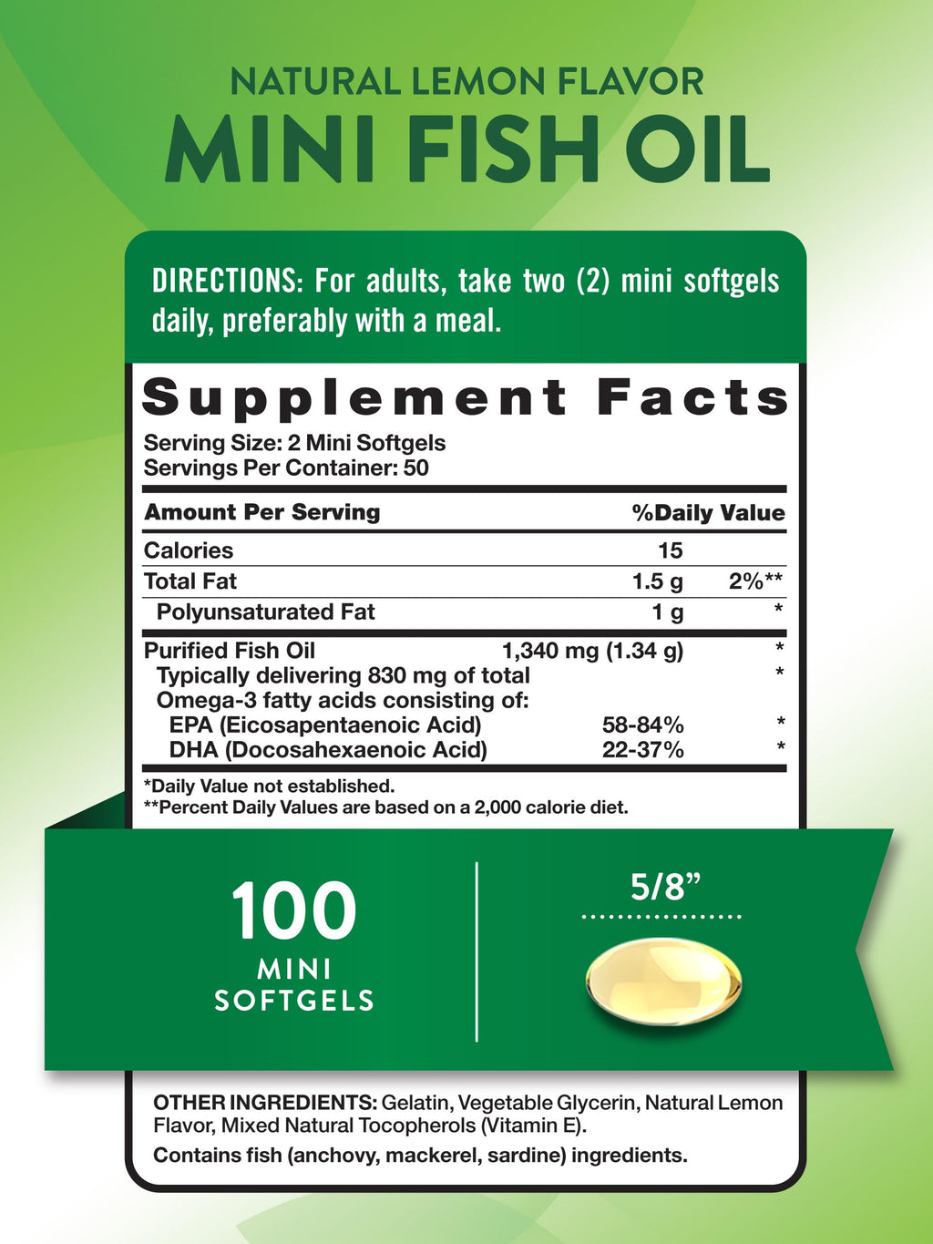 Fish Oil Omega 3 1340 mg 100 Softgels G20716