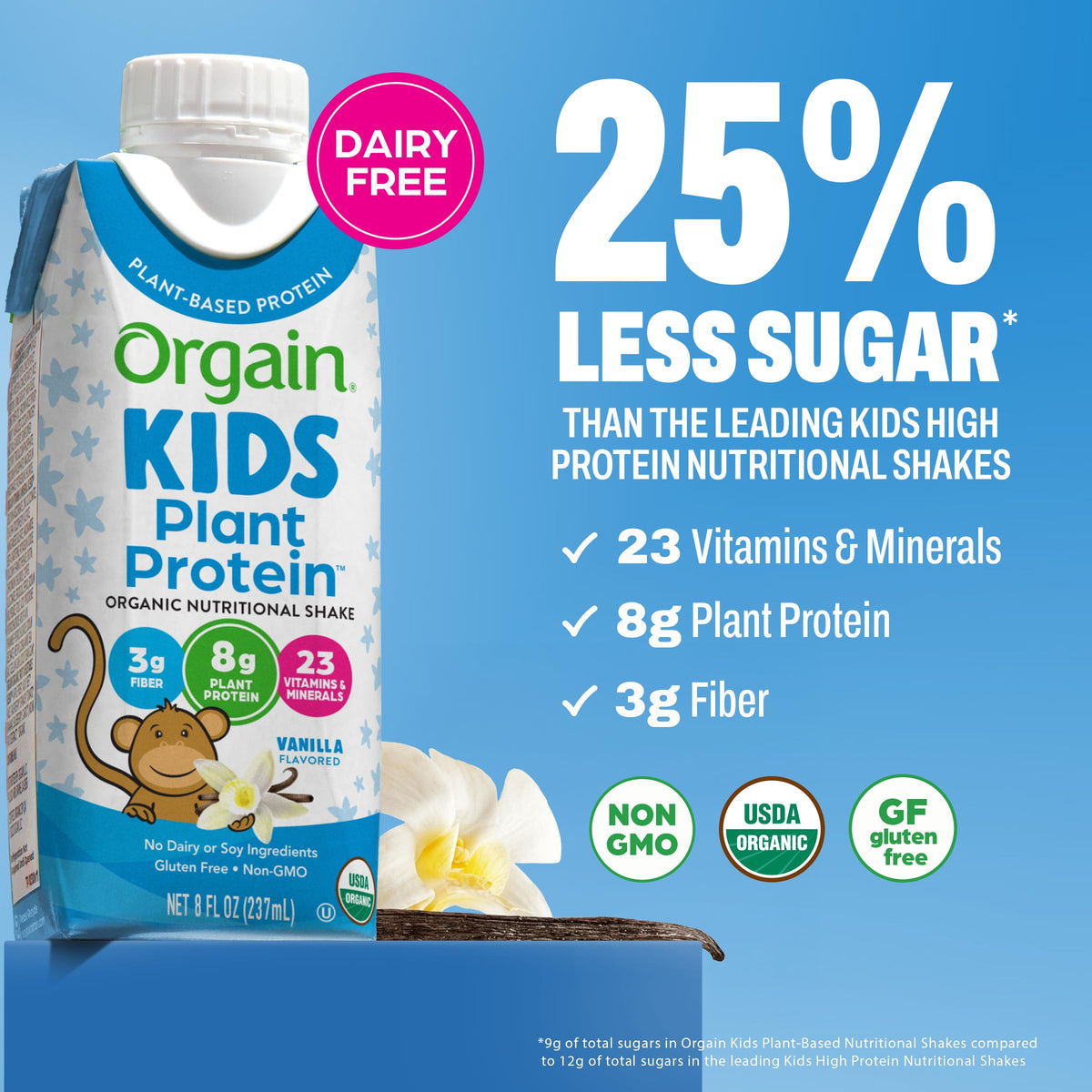 Organic Kids Vegan Protein Shakes Vanilla 8g Plant Protein 8 Fl Oz 12 Pack F54186