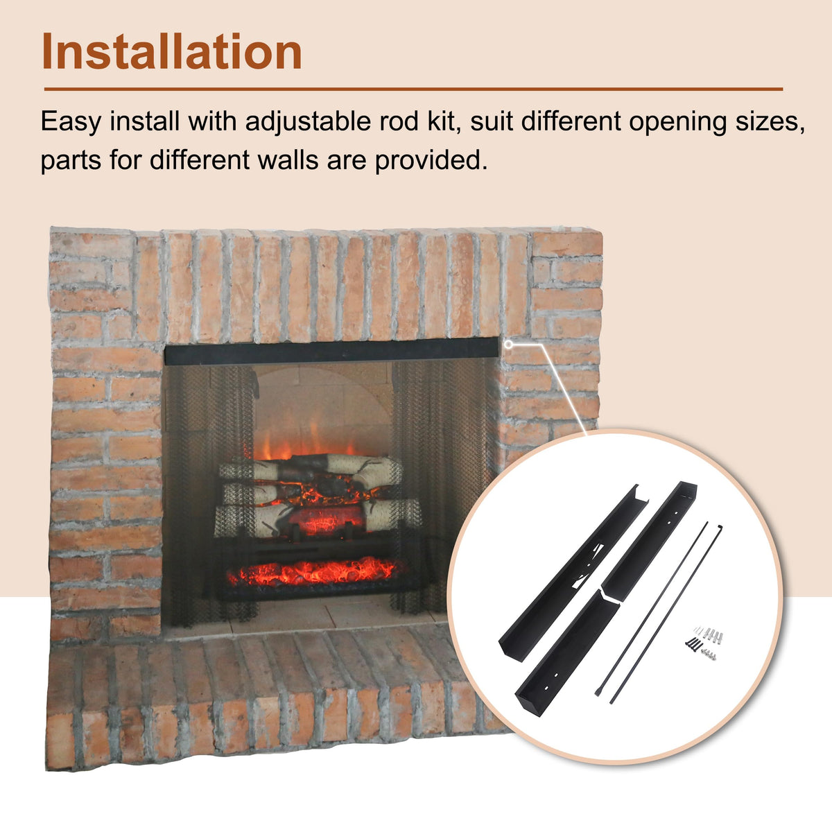 Black Matte Fireplace Mesh Screen Curtain Y512
