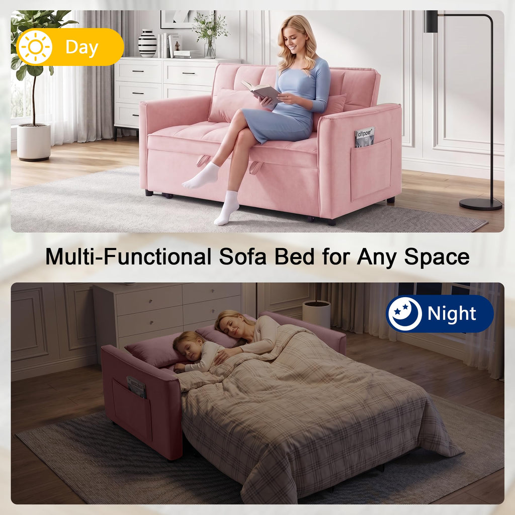 Pink Velvet 3-in-1 Sofa Bed L589775