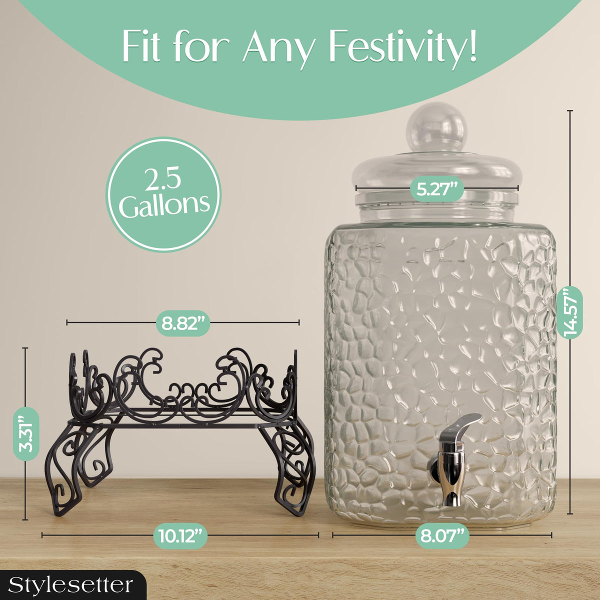 Glass Beverage Dispenser with Stand 2.5 Gal S218