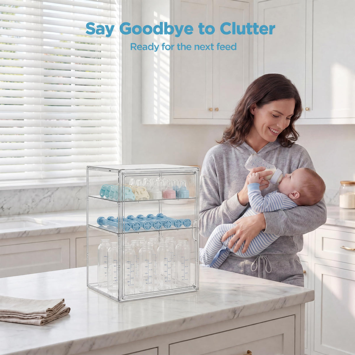 3 Tiers Adjustable Clear Acrylic Baby Bottle Storage Organizer K58201