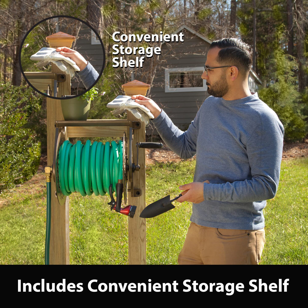 Cast Aluminum Wall Mount Hose Reel, Holds 125-Feet of 5/8-Inch Hose - Bronze D77741