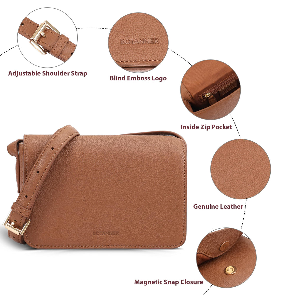 Genuine Leather Crossbody Shoulder Bag with Adjustable Strap Q76100