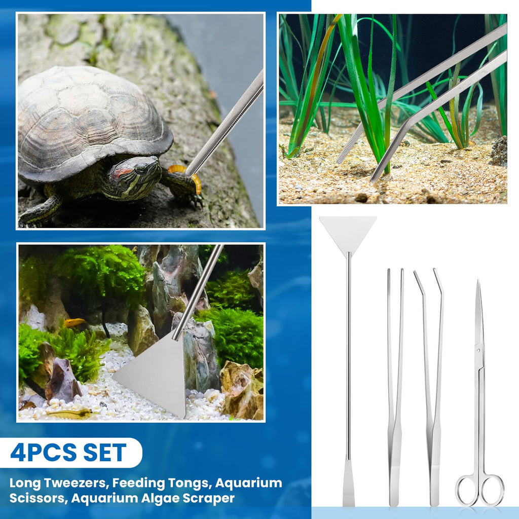 Aquarium Fish Tank Cleaning Tool Kit 4 Pcs Long Aquascape Tools Magnetic Glass Cleaner Brush 5 in 1 Gravel Cleaner and Siphon Vacuum G778
