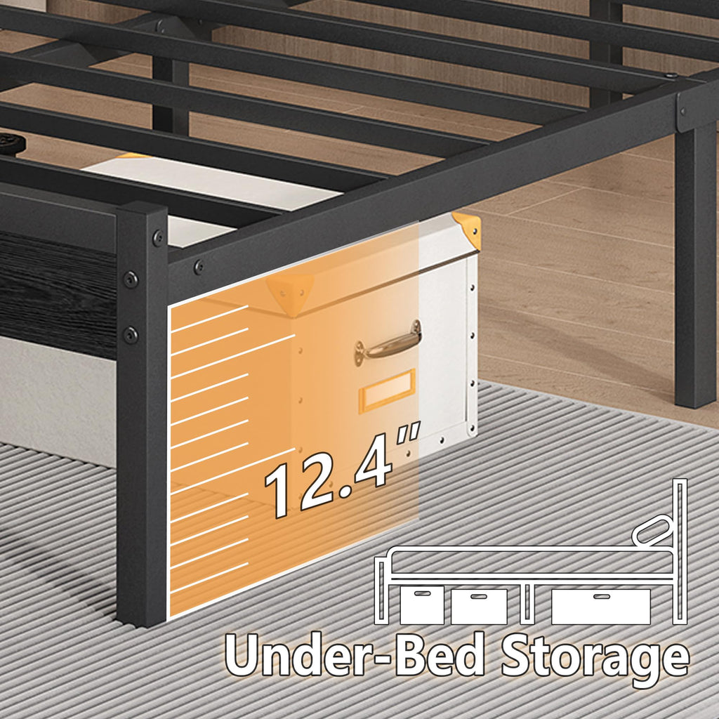 14 Inch Metal Platform Bed Frame with Headboard and USB Charging Station T774