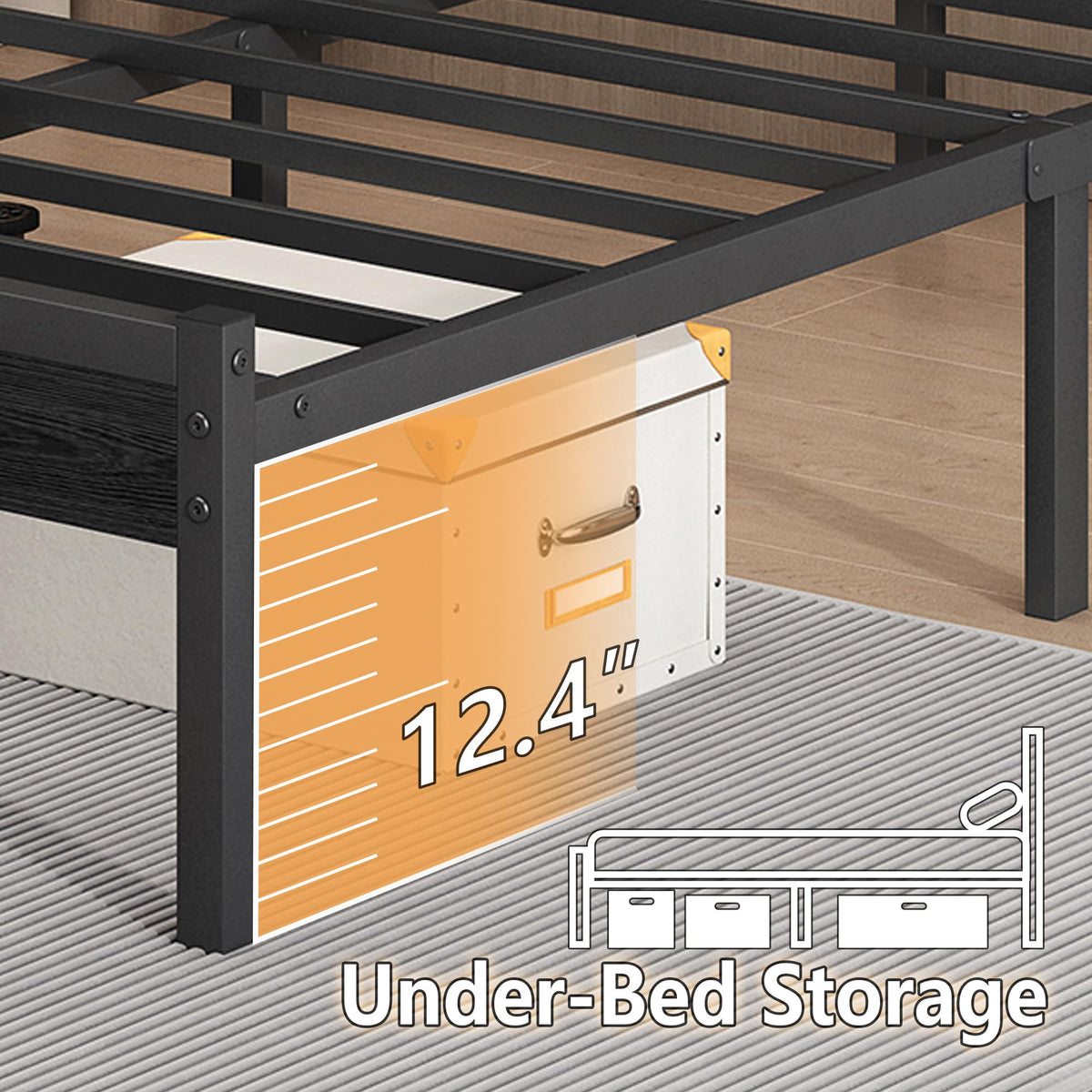 14 Inch Metal Platform Bed Frame with Headboard and USB Charging Station T774