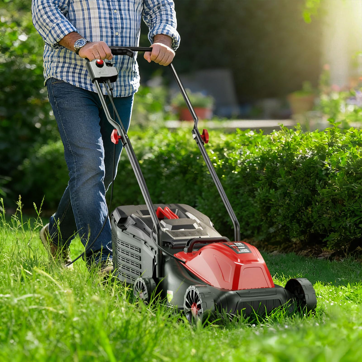 14" Corded Lawn Mower, 3-Height, 2-in-1 Mulch & Bag H671