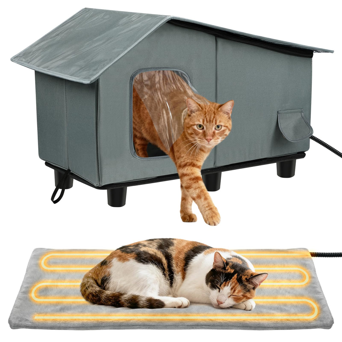 Heated Outdoor Cat House with Escape Door Z19667