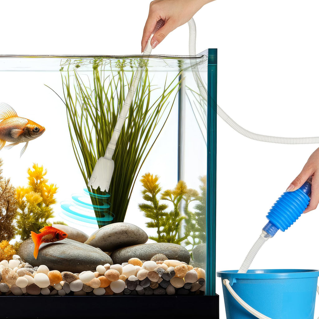 Aquarium Fish Tank Cleaning Tool Kit 4 Pcs Long Aquascape Tools Magnetic Glass Cleaner Brush 5 in 1 Gravel Cleaner and Siphon Vacuum G778