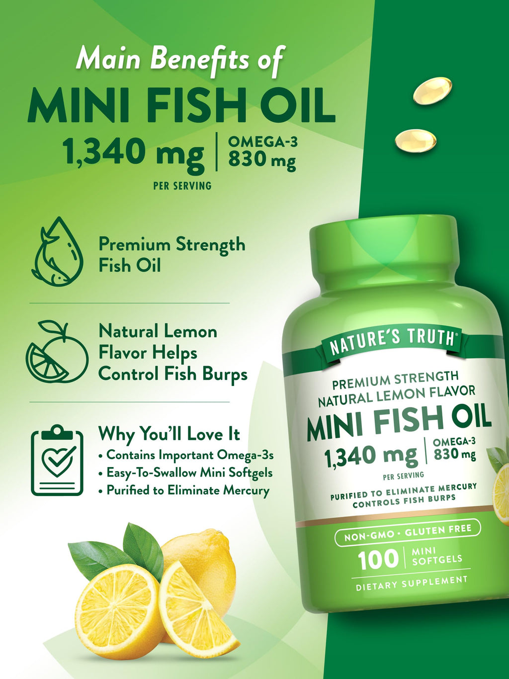 Fish Oil Omega 3 1340 mg 100 Softgels G20716