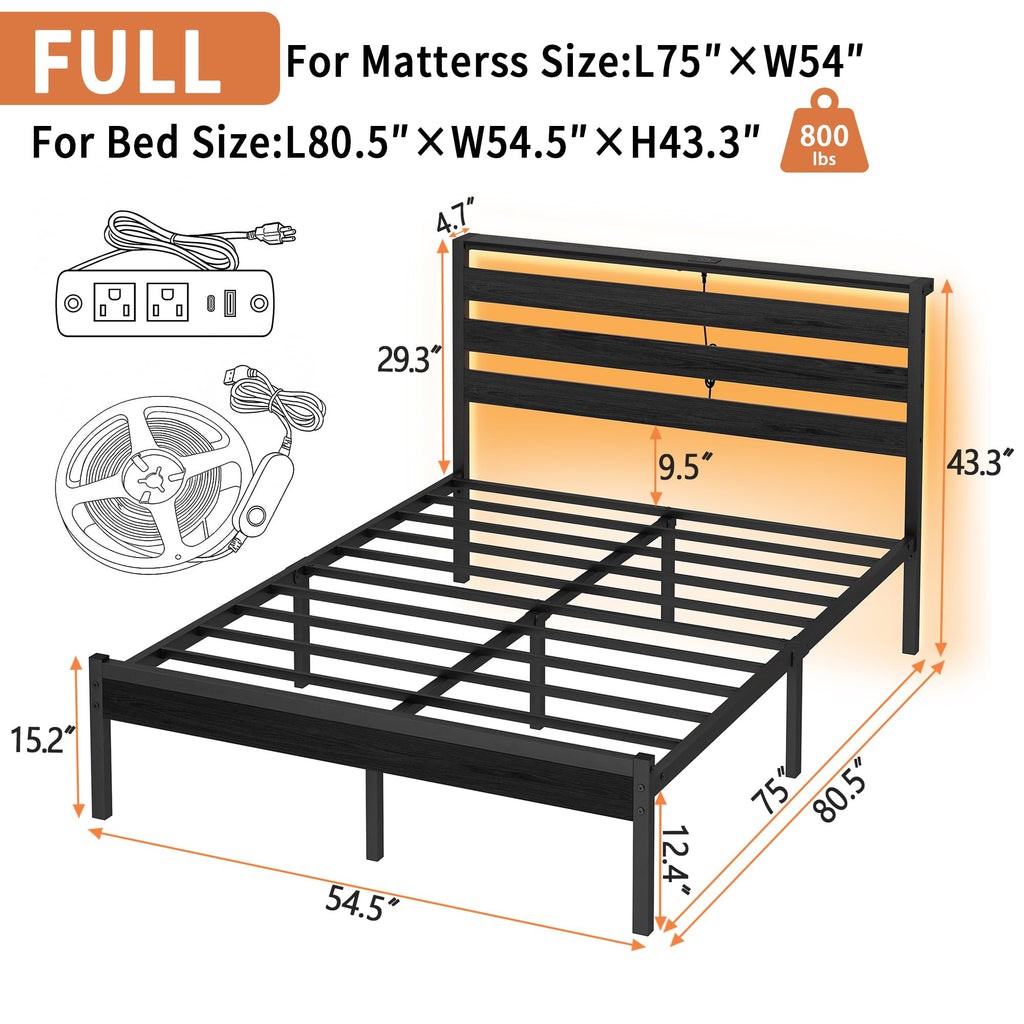 14 Inch Metal Platform Bed Frame with Headboard and USB Charging Station T774