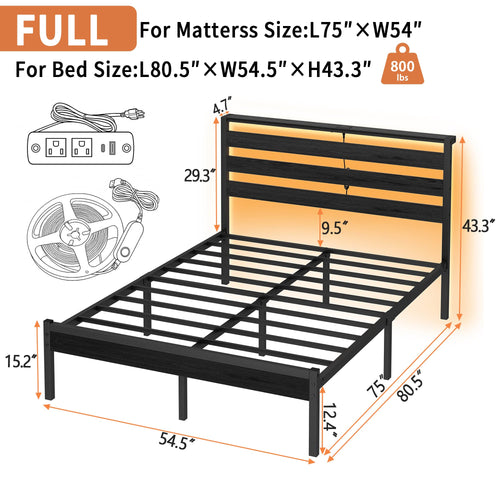 14 Inch Metal Platform Bed Frame with Headboard and USB Charging Station T774