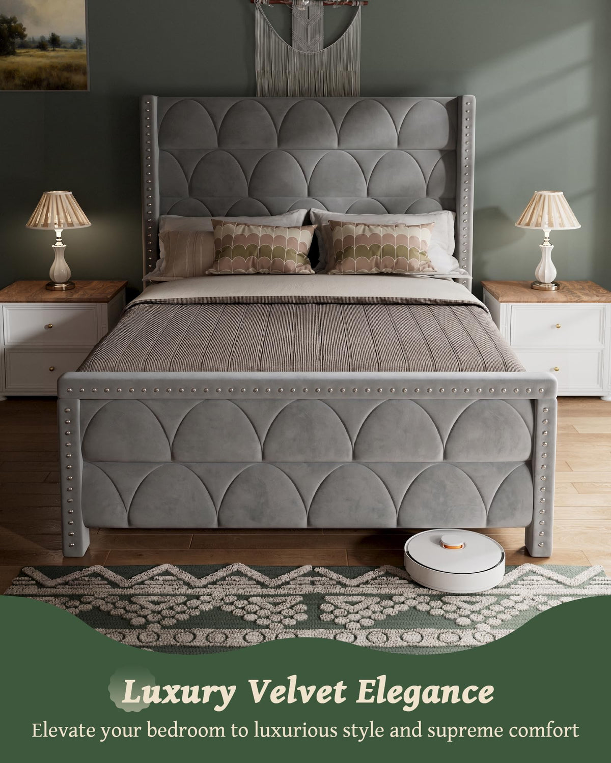 Queen Size Velvet Upholstered Platform Bed Frame C207475