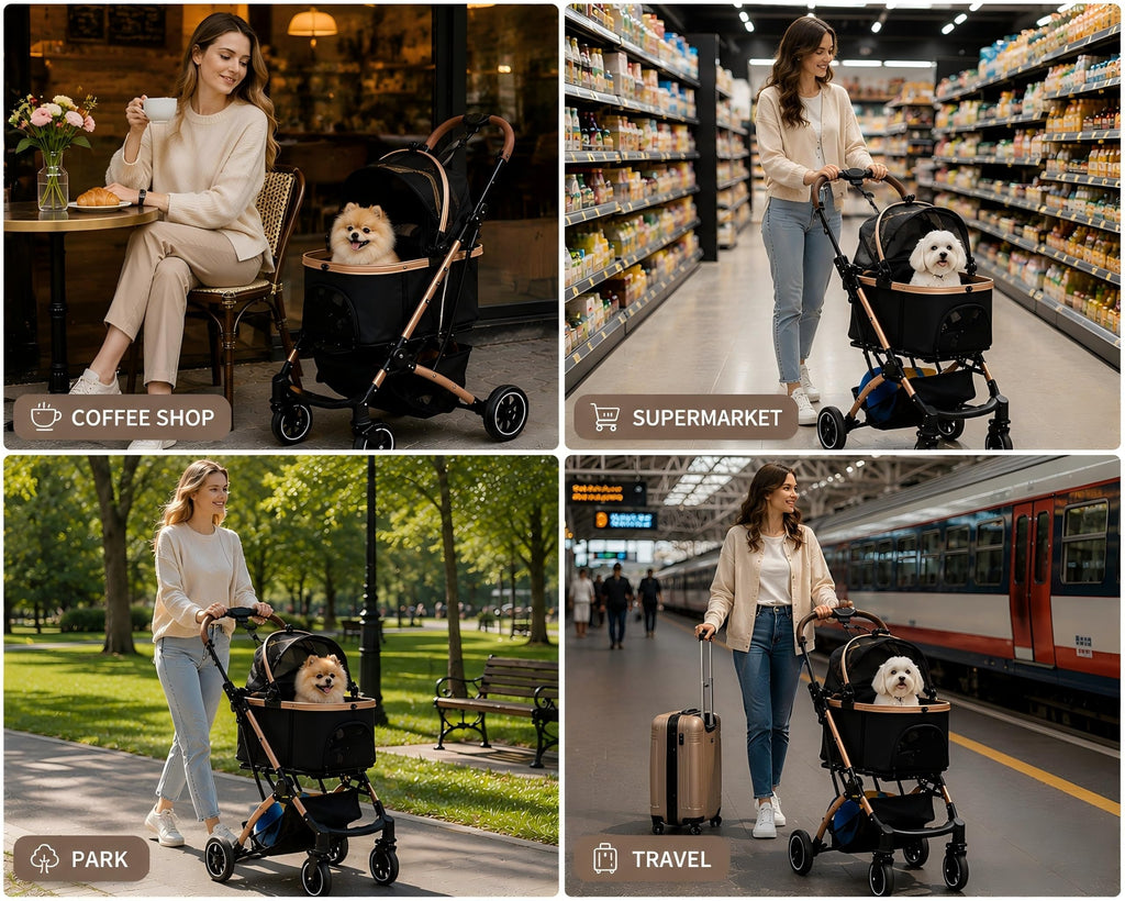 Black 3-in-1 Pet Stroller with Removable Carrier X286