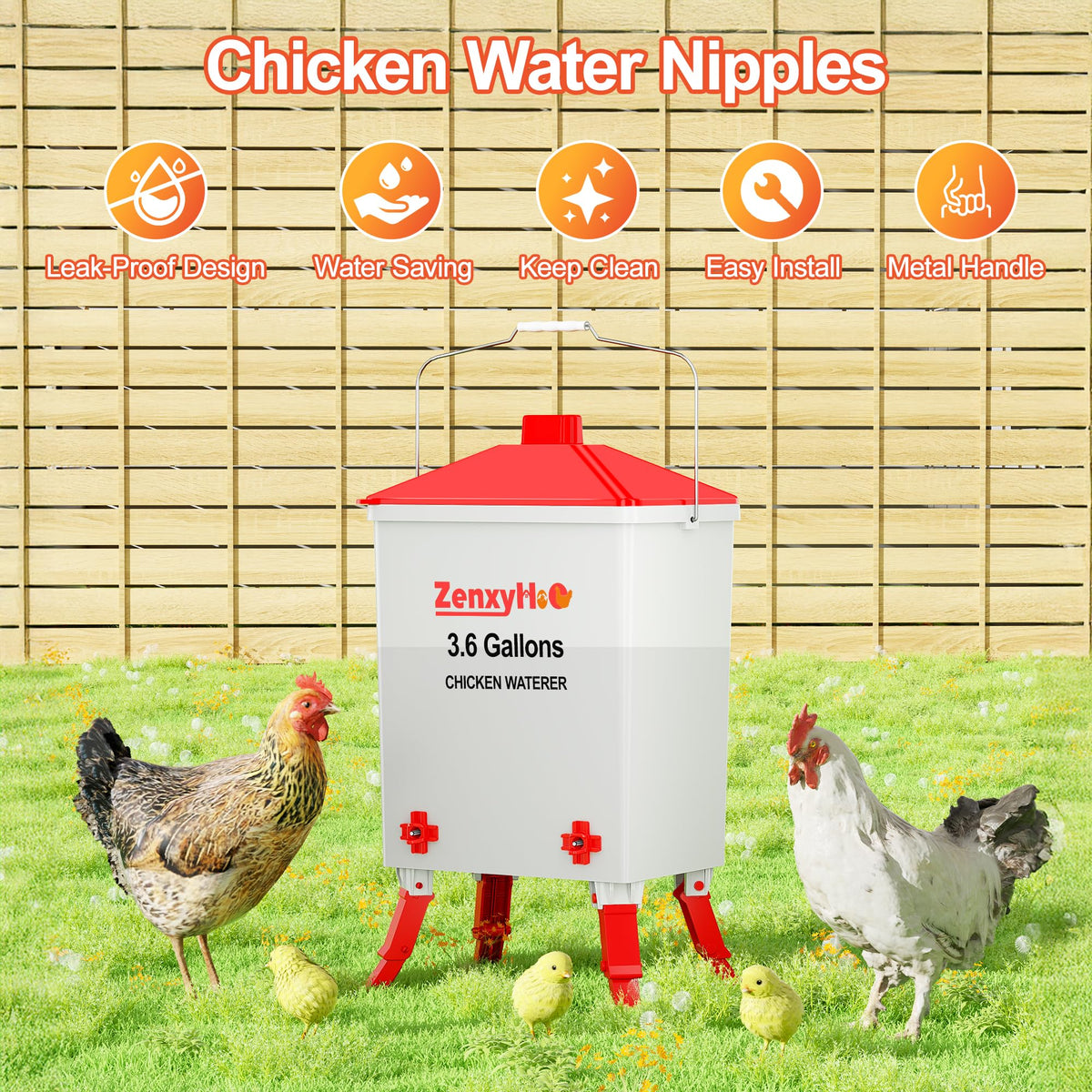 3.6 Gal Chicken Waterer with 4 Water Nipples B5064