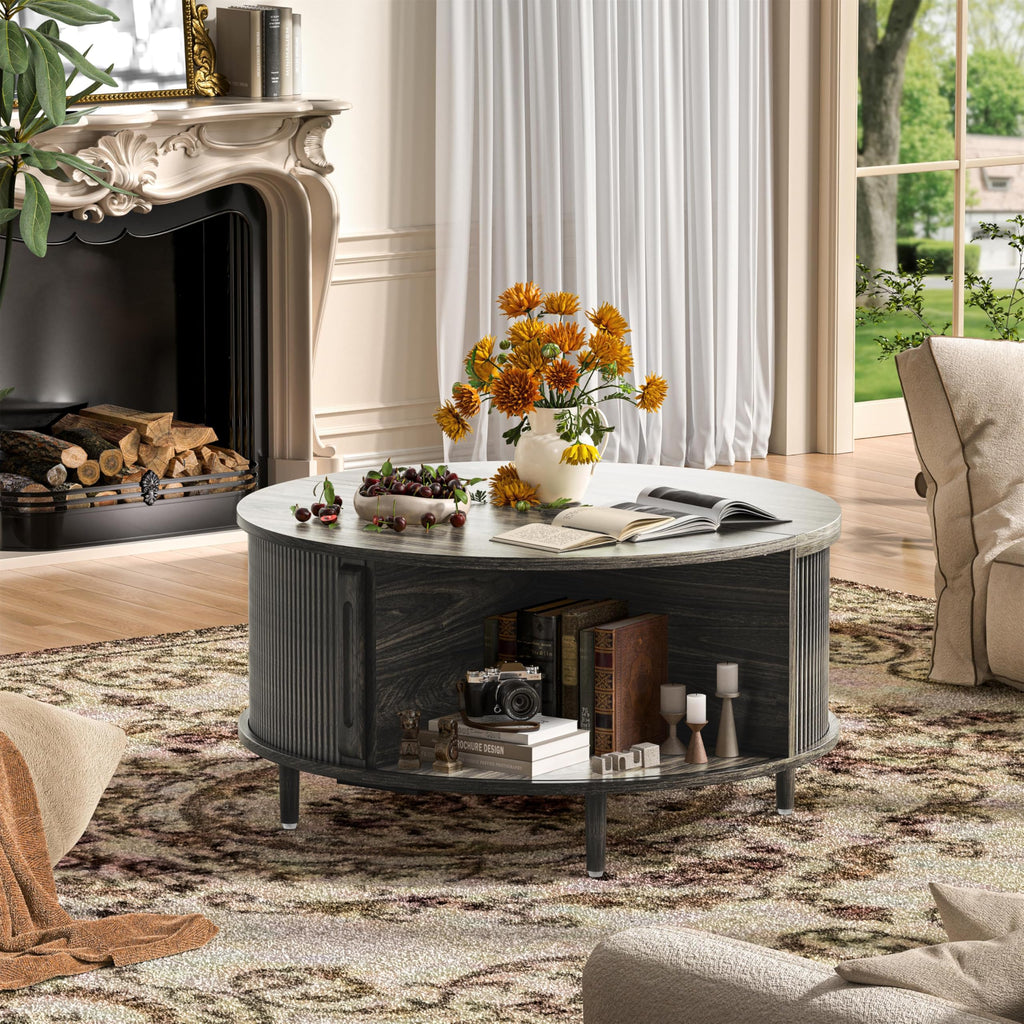 Round Coffee Table, 31.5" Lift-Top with Storage, Grey Q463410
