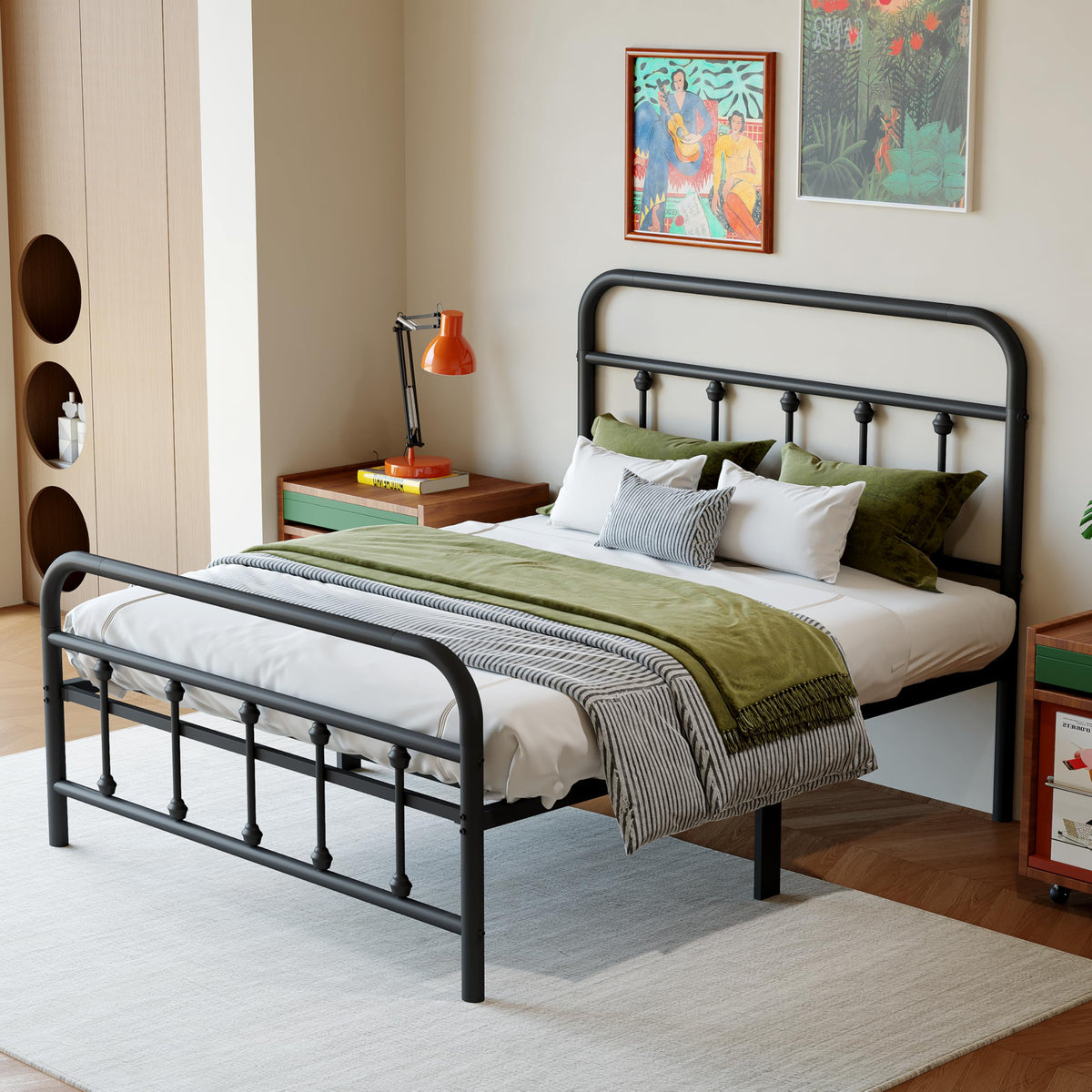 Black Twin Size Metal Bed Frame with Storage Space Y3457