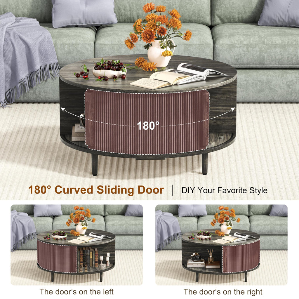 Round Coffee Table, 31.5" Lift-Top with Storage, Grey Q463410