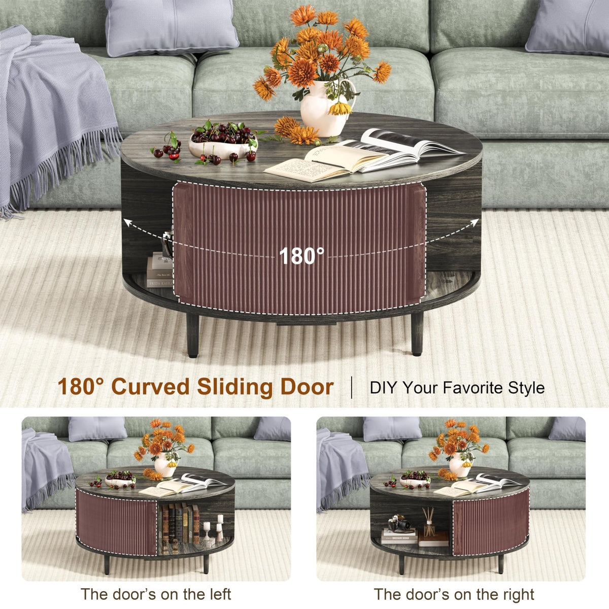 Round Coffee Table, 31.5" Lift-Top with Storage, Grey Q463410