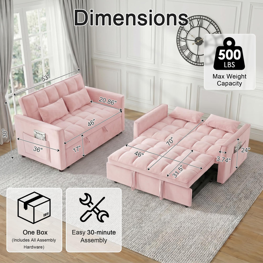 Pink Velvet 3-in-1 Sofa Bed L589775