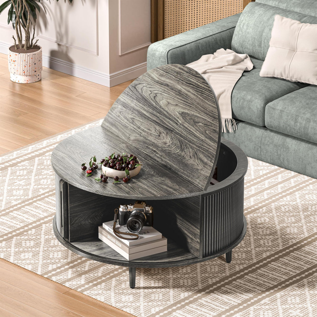 Round Coffee Table, 31.5" Lift-Top with Storage, Grey Q463410