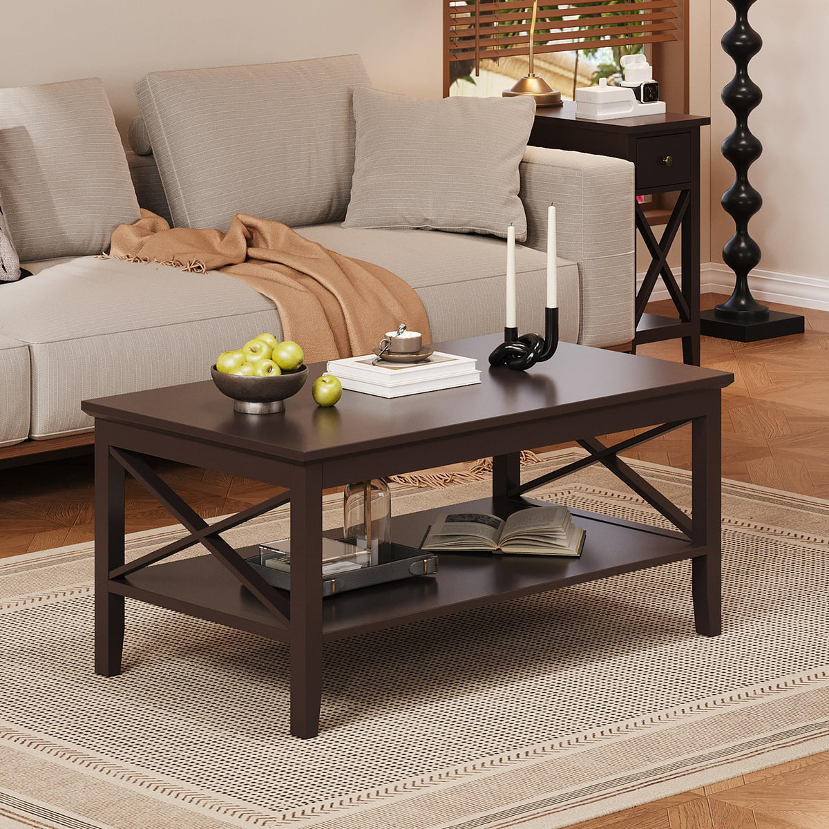 Espresso Wood Coffee Table with Storage 40 inches H3093